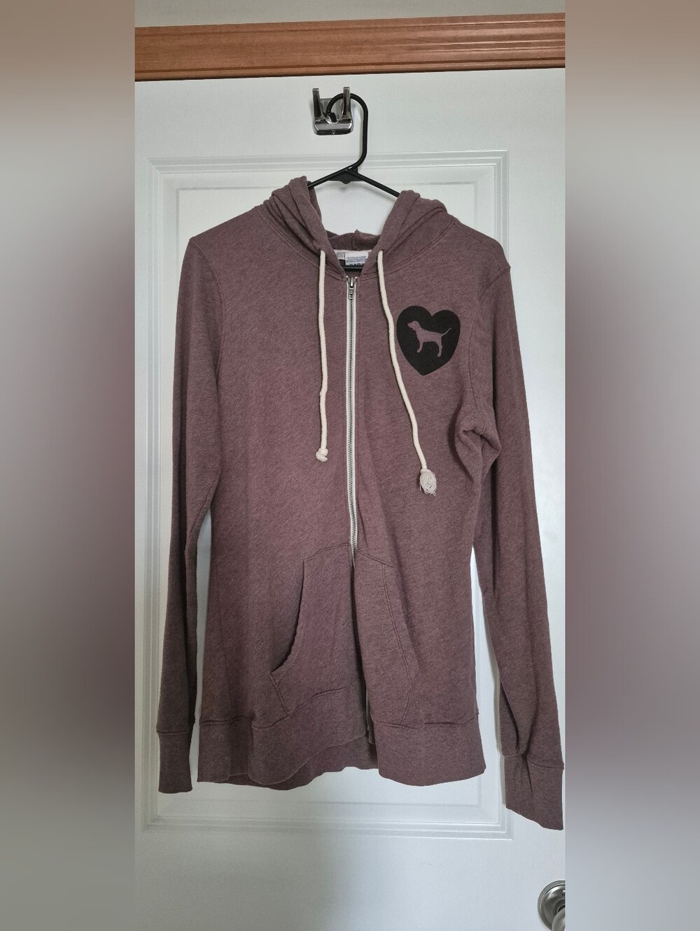 Victorias Secref PINK Mauve Zip-Up Hoodie with Heart Dog Graphic
